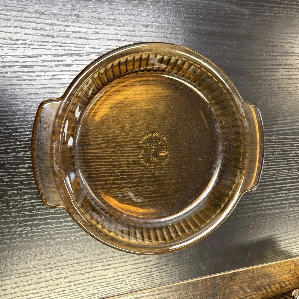 Anchor Hocking Fire King 9 inch Pie Plate Dish #1460‎ Amber Brown Glass Ribbed✅